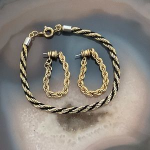 Vintage rope chain bracelet vtg gold rope chain earrings jewelry lot